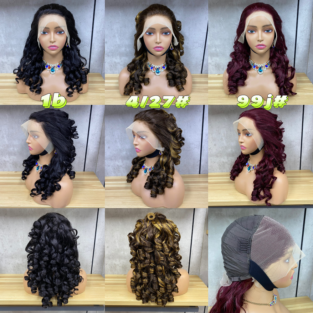 Perruque de cheveux humains bouclés rebondissants