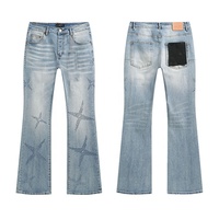 Jeans Homme Délavé Bleu Clair Effet Usé avec Logo ODM/OEM, Coupe Skinny, Boutons, Strass, et Effet Évasé Vintage SunFaded