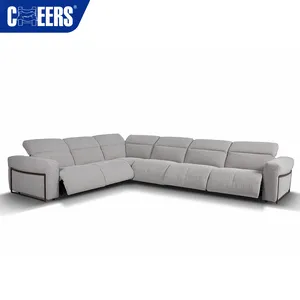 MANWAH CHEERS电动豪华灰色织物躺椅组合沙发套装，带USB端口和电动头枕客厅躺椅沙发