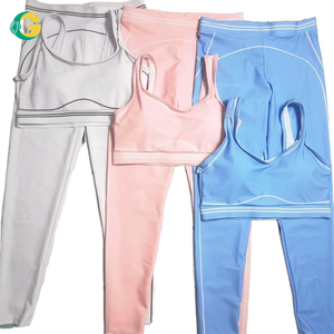 Women's Solid Yoga 2-Piece Set Sports <b>Bra</b> & Leggings Square Neck High-Waisted Drawstring Closure 100% Nylon Quick Dry Sportswear - Product Image 2