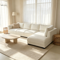 Canapé d'angle moderne blanc pour salon, canapé contemporain avec chaise longue à droite et coussins de dossier rembourrés