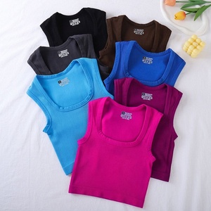 Top Corto Deportivo de <span class=keywords><strong>Tirantes</strong></span> con Cuello Cuadrado, Color Sólido, Ajustado, Transpirable y de Secado Rápido para Running y Fitness - Product Image 1