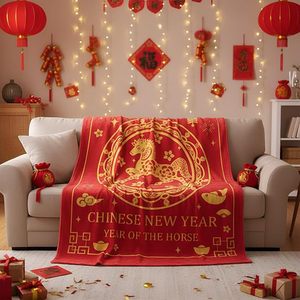 Year of the Horse New Blessing Flannel <b>Blanket</b> <b>Throw</b> <b>Blanket</b> Nap <b>Blanket</b> Cozy Warm Super Soft for Bedroom Living Room OEM ODM - Product Image 1