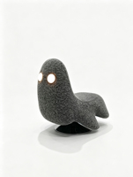 Sillón Giratorio Moderno Minimalista con Forma de Fantasma Creativo, con Ojos LED, Tapizado en Tela Peluda Gris, Sillón Individual de Salón Artístico