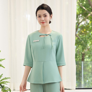 Women Beauty Salon Uniform Mid Sleeve Polyester Elegant Technician Suit For Spa Massage Foot Bath Ear Cleaning - Product Image 4