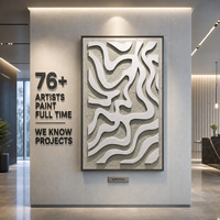 Art mural abstrait 3D multicouche en PVC, motif labyrinthe ondulé blanc et gris, avec cadre noir, pour hôtels, restaurants, murs d'accentuation, personnalisable en gros