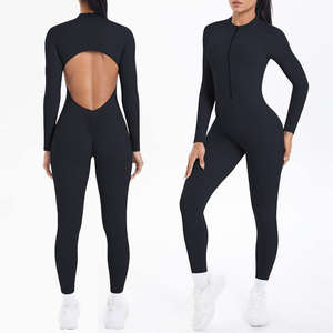 Combinaison de sport sexy sans manches pour femme, grande taille, dos nu, effet froncé aux fesses, idéale pour le fitness et le yoga - Product Image 1