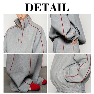 ชุดวอร์มผ้าฝ้ายหนาน้ำหนักมากสำหรับผู้ชาย ยี่ห้อ KingSen เสื้อคอตั้งติดกระดุมแป๊ก แขนเสื้อแบบดรอปไหล่ และกางเกงขายาวทรงกว้าง พร้อมตะเข็บเย็บแบบตัดกัน - Product Image 6