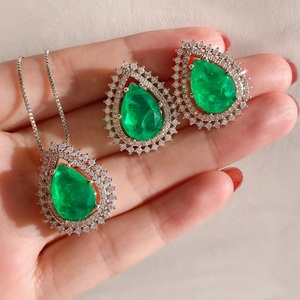 Classic Eco-friendly Copper 10*14MM Green Zircon Teardrop Earrings and Pendant Set Classic Jewelry Set for Women Timeless Style - Product Image 1