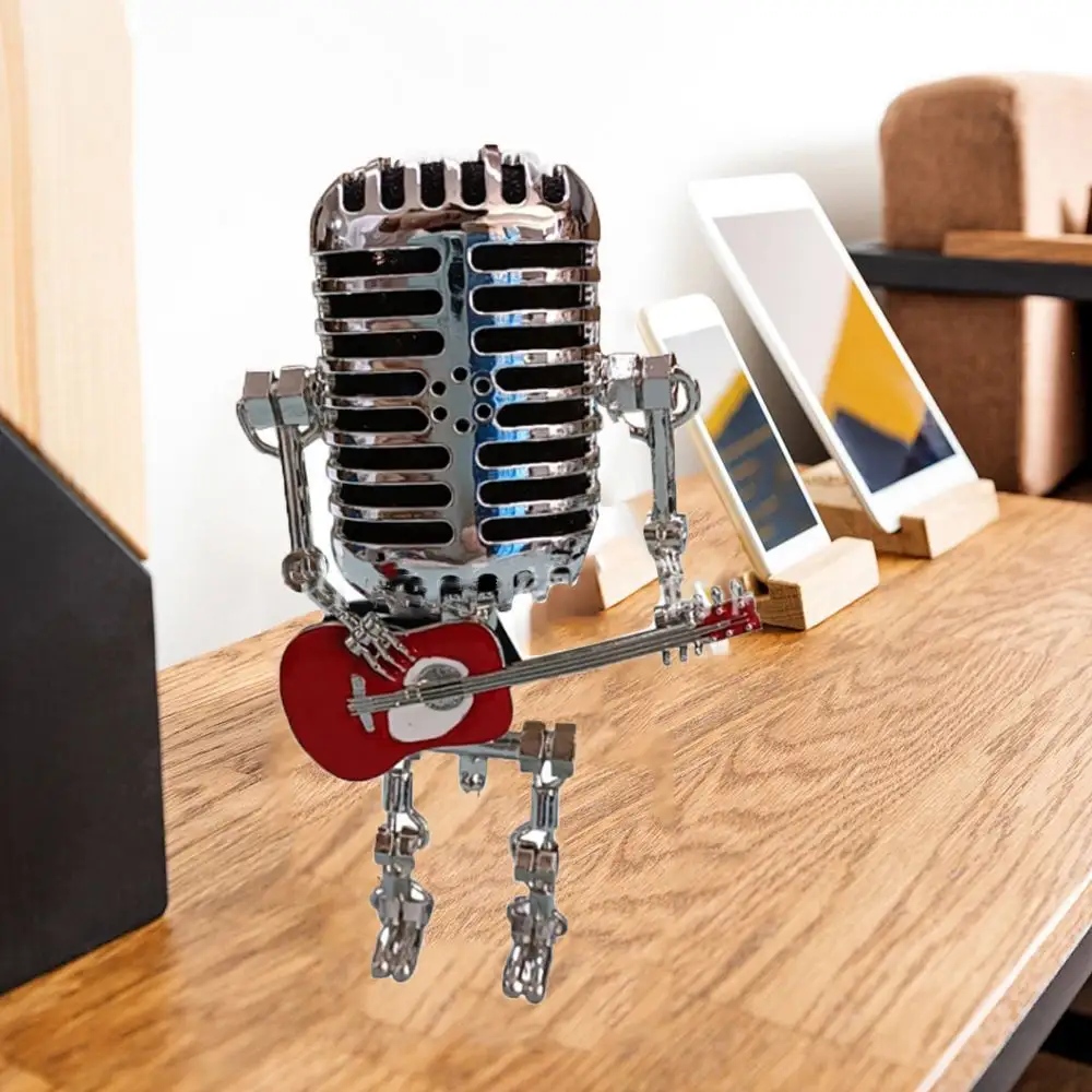 Hot Sale Vintage Microphone Robot Lamp Play Guitar Desk LED Lamp Light Vintage Miniatures Crafts Lighting Office Home Decoration