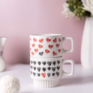 Ensemble de tasses à motif cœur pour la Saint-Valentin, tasses à café romantiques, cadeaux sur le thème de l'amour rouge et rose pour les amis et l'usage domestique - Product Image 3