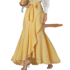 Jupe midi élégante décontractée à carreaux coupe queue de poisson irrégulière taille haute pour femme – Idéale pour l'été - Product Image 1