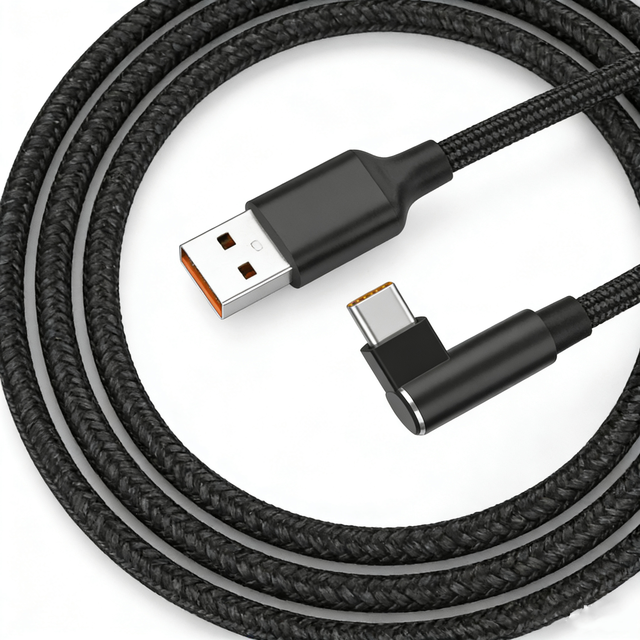 Custom Logo 6A Fast Charging 90 Degree USB C Cable High Quality Braided Nylon Type c Cable 1m 2m 3m for Gaming Mobile Phone