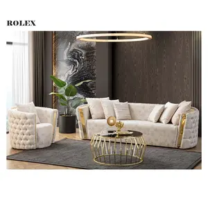 Thổ Nhĩ Kỳ Phong Cách Sofa Set Tufted Bọc Coach Hiện Đại Châu Âu Đồ Nội Thất Phòng Khách Chất Lượng Nhung Vải Sang Trọng Cong Sofa