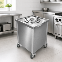Conteneur de service pour cantine, en acier inoxydable, isotherme, sur chariot, avec couvercle et freinage sur quatre roues, pour aliments chauds, personnalisable