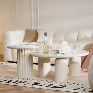 Fransız krem tarzı yuvarlak çay masası basit küçük aile oturma odası yaratıcı aile yanında sehpa