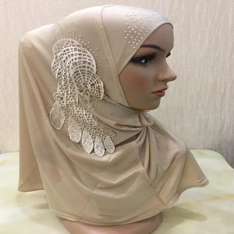 Belle grandi ragazze o <span class=keywords><strong>hijab</strong></span> musulmano adulto con pizzo e pietre sciarpa islamica scialle foulard cappello armia pull on wrap