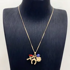 Fashion Charm Jewelry Horseshoe Buckle Gold Plated Flower Cross Evil Eye Pendant Necklace For Women And Girl