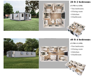Maisons conteneurs en acier préfabriquées pliables et extensibles de luxe 20/40 pieds, quatre chambres, une salle de bain, avec panneaux sandwich, en promotion