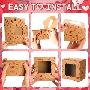 Boîtes à biscuits en kraft avec fenêtre en forme de cœur pour la Saint-Valentin, contenants pour cupcakes, pour bonbons, pâtisseries, emballages, fournitures pour fêtes de mariage - Product Image 6