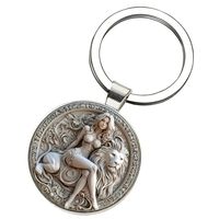 CLBX Nouveau Porte-clés Pendentif en Métal Personnalisé 2D Design Plat Beauté et le Lion Porte-clés Décoration en Alliage