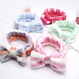 Attractive Coral Fleece Stripe Flannel Bowknot Makeup <b>Elastic</b> Unisex Custom Size Superseed Salon Style Hair Accessories <b>Headband</b> - Product Image 1
