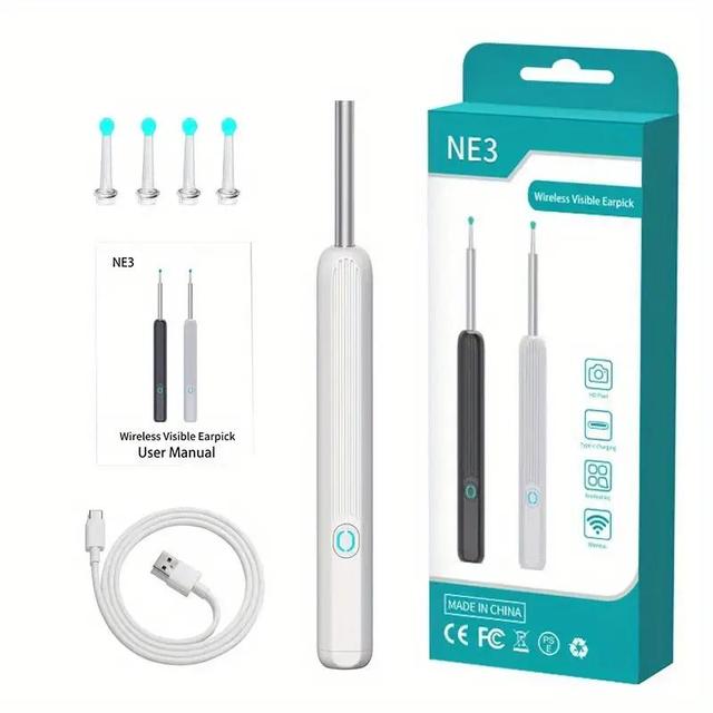 IFINE Beauty Rechargeable LED Light Electric Ear Wax Removal HD Smart Wireless Visual Ear Pick Spoon Cleaner Kit With Camera