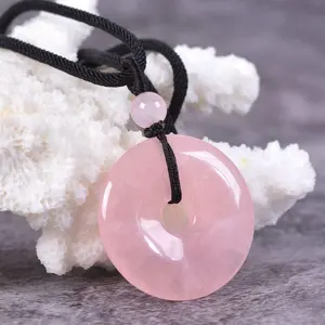 Atacado 30mm Rose Quartz Round Donut Beads Semi-Preciosa Pedra Pingentes para Fazer Jóias