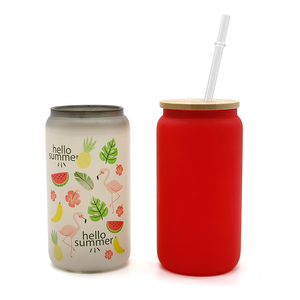 Hot bán 16oz 20oz nước trái cây cà phê đá Soda hình bia Frosted Gradient màu thủy tinh có thể với nắp tre - Product Image 5