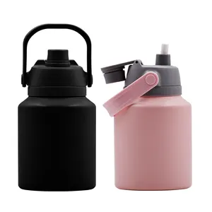 Botellas de acero inoxidable de 32oz y 1 L con asa, termo de viaje, botellas de agua para deportes al vacío