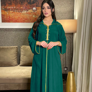 Fabbrica di abbigliamento musulmano islamico spot da donna verde, giallo e oro Phnom Penh supporto per abito abaya con cappuccio di lusso da personalizzare