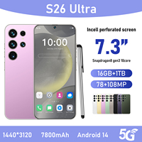 Smartphone S26 Ultra 7,3 pouces 120 Hz 5G Android 14 16 Go de RAM 1 To de stockage Appareil photo 108 MP Batterie 7800 mAh Double SIM Cadre métallique