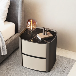 Table de chevet en bois avec plateau en ardoise, 2 tiroirs, style minimaliste moderne haut de gamme, prix d'usine YISI, mobilier de chambre à coucher simple et luxueux - Product Image 3