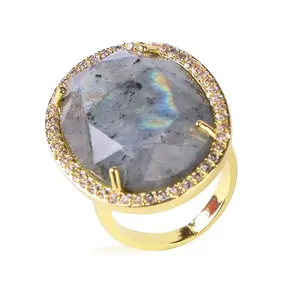 PJ-C239 cz pave gemstone ring, gold plated amethyst crystal ring pink cool ring healing jewelry