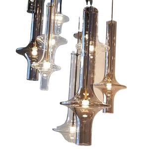 Luminaire suspendu de style nordique moderne, tube long, loft, cuisine, chambre à coucher, luminaire suspendu, verre gris fumé, acier, pour hôtels - Product Image 3