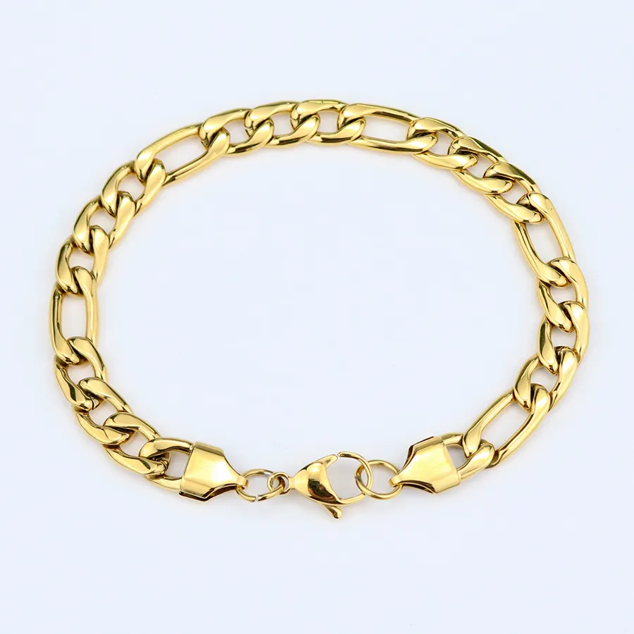 Manufacture wholesale Hot Sale Jewelry 7.5mm Chunky gold 316l Figaro Chain Bracelet men