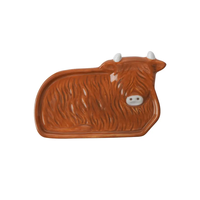 Plateau à sachets de thé en céramique motif vache des Highlands avec boîte cadeau écologique et alimentaire pour la maison et les fêtes