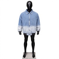 Blouson Bomber en Jean pour Homme, Teinture Dégradée, Col Rabattu, Fermeture Éclair, Style Décontracté Printemps, Coupe Classique