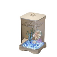 Ensemble complet de petit aquarium de bureau moderne pour poisson rouge Betta Aménagement paysager écologique Éclairage écologique Poisson rouge créatif