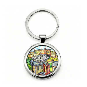 Llavero Redondo de Metal con Diseño de Castillo de Dibujos Animados, Aleación de Zinc, Impresión Digital, Recuerdo, Regalo - Product Image 1