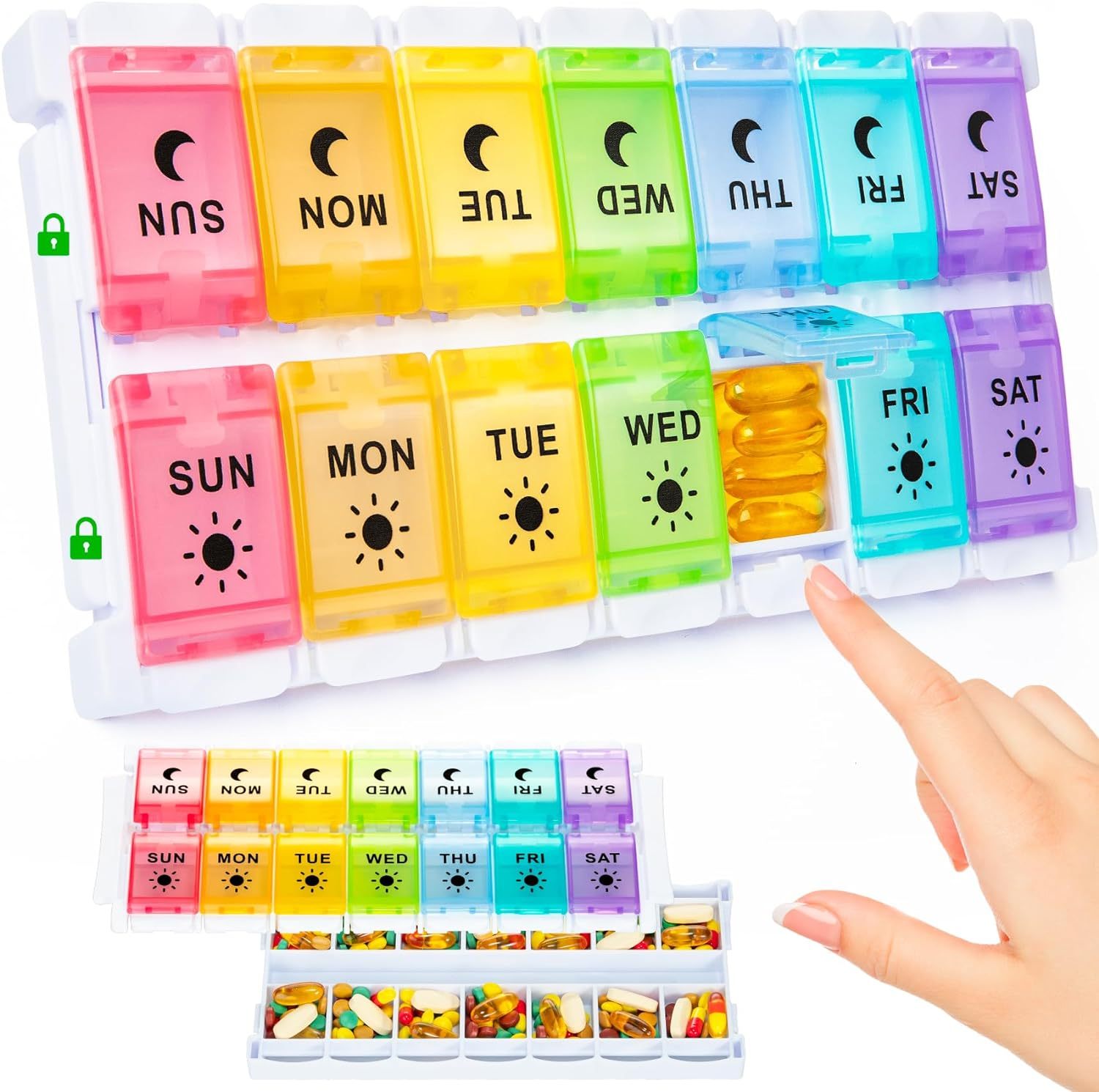 Easy Fill Push Button 2 Times a Day Pill Organizer| Alibaba.com