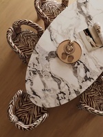 Hochwertiger Esstisch im Tropfenstil für Zuhause, Modernes Minimalistisches Design, Wasserfester und Fleckenresistenter Naturstein-Marmor-Esstisch