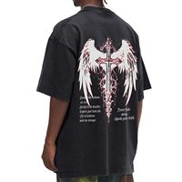 Camiseta Retro Negra con Estampado Gráfico para Hombre, Estilo Urbano, Holgada, de Algodón, con Estampado de Cruz, Venta al por Mayor