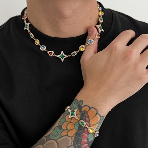 Ciondoli geometrici colorati strass pietre preziose braccialetti <span class=keywords><strong>Set</strong></span> per uomini alla moda mano maschile accessori a catena gioielli - Product Image 1