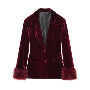 Conjunto de 2 Piezas de Blazer y Pantalones Anchos de <span class=keywords><strong>Terciopelo</strong></span> para <span class=keywords><strong>Mujer</strong></span> - Puños de Piel Sintética con Plumas, Conjunto Formal Sehe Fashionbisou - Product Image 4