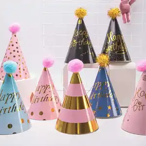 カラフルな子供の紙のパーティー帽子食品グレードの誕生日ケーキカップケーキピックトッパー