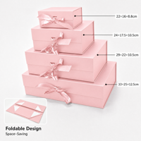 Boîte cadeau magnétique pliable rose avec nœud en ruban pour cosmétiques, bijoux, emballage cadeau et logo personnalisé, design gain de place
