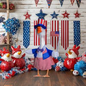Décoration extérieure pour le Jour de l'Indépendance/Memorial Day, Statue de perron du 4 juillet, Statue de canard Uncle Sam de 23 pouces pour le jardin - Product Image 4