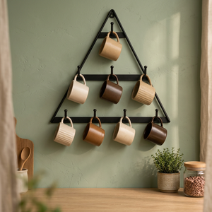Support mural triangulaire en métal pour tasses, à trois niveaux, minimaliste, pour rangement de cuisine, finition peinture cuite durable - Product Image 5
