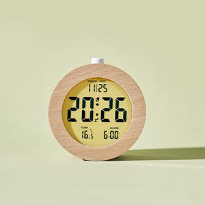 Horloge murale LED en bois avec logo personnalisé, fonction snooze, bouton de retour, numérique, 12/24 heures, intelligente, changement de couleur, décoration de chambre, bureau, maison, cadeau - Product Image 4